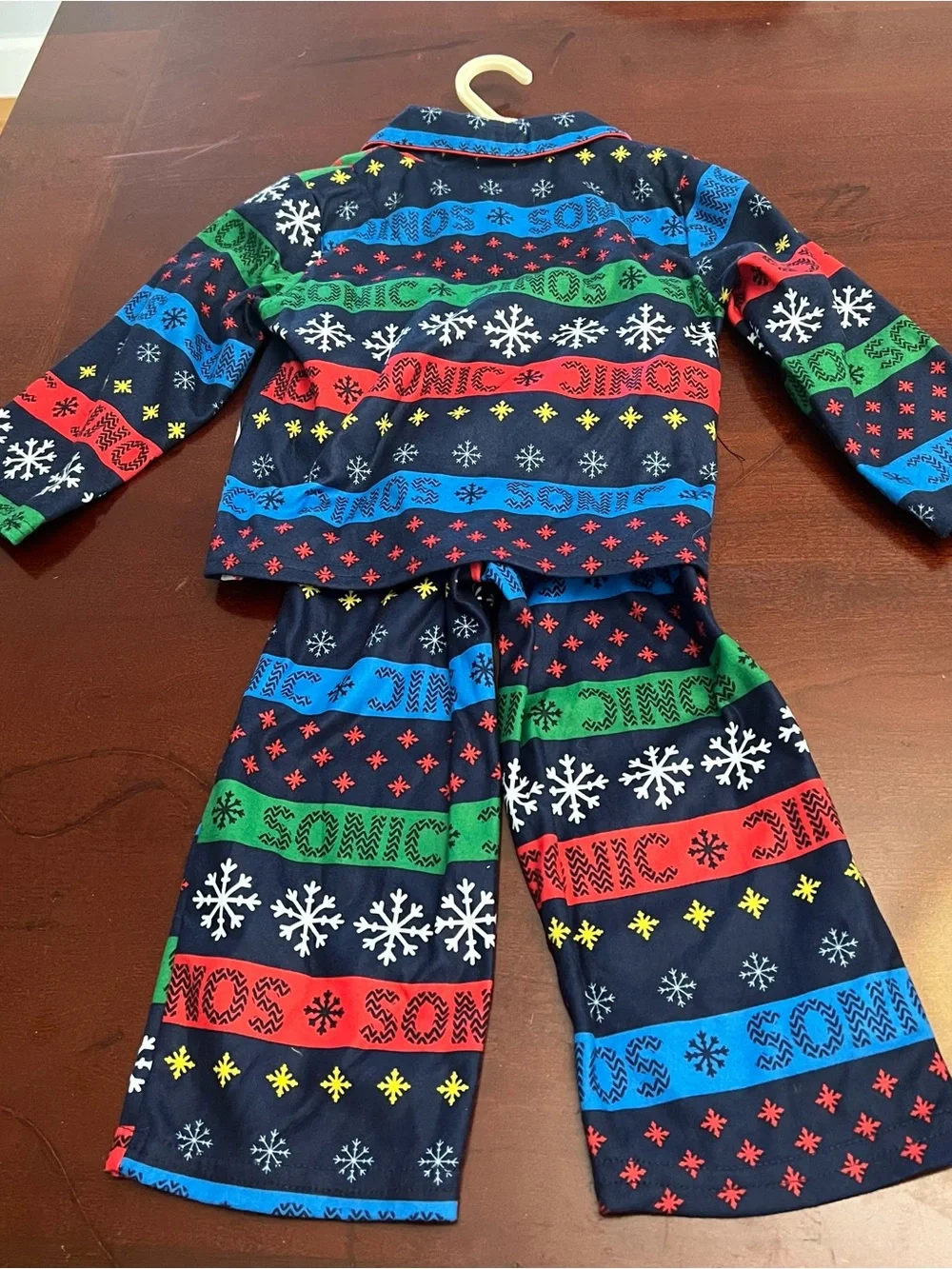 Sonic The Hedgehog Kids Holiday Pajama Set in Navy, Red & Green